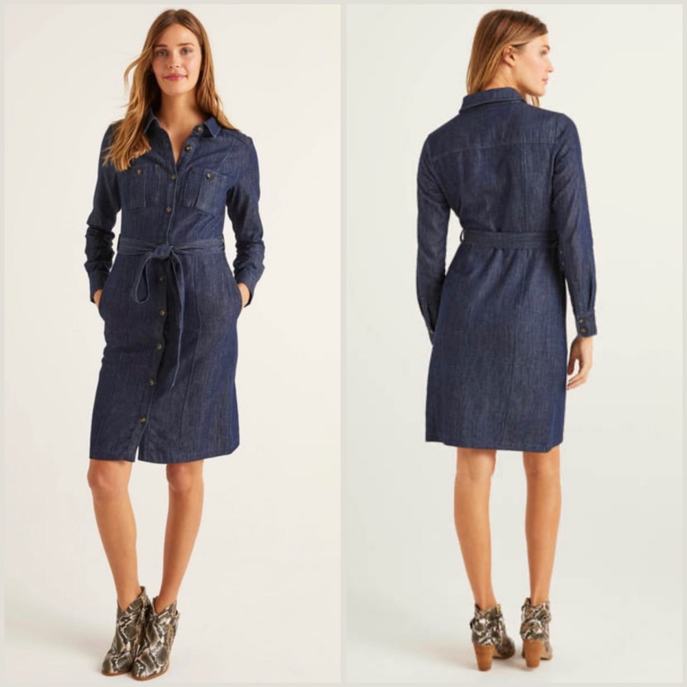 BODEN Holly Denim Belted Shirt Dress Size 12P New with Tags